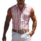 Men's Retro Western Striped Sleeveless Shirt | Casual Cotton Blend | Summer Cowboy Style | Comfortable & Breathable Tank Top
