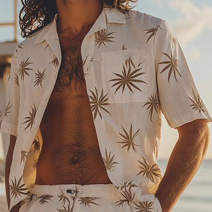 Men's Linen Printed Shorts Set | Breathable Short Sleeve Top & Shorts | Summer Fashion Outfit | Lightweight Casual Wear | Trendy Men's Apparel | Comfortable Fit | Stylish Design