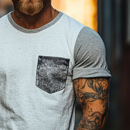 Men's Summer T-Shirt | Splicing Design | Printed Patterns | Short Sleeve | Round Neck | Breathable Fabric | Relaxed Fit | Vibrant Style | Casual Wear | Versatile | Summer Clothing | MTA0837E0X