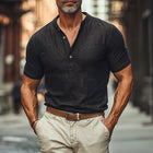 Men's Cotton Linen Blend Shirt | Short Sleeve Stand Collar | Casual Button-Down | Breathable Summer Top | Versatile Colors | Comfortable Modern Style