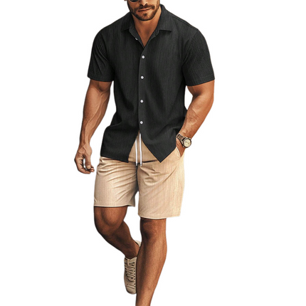 Men’s Summer Two-Piece Set | Casual Contrast Color | Short Sleeve Shirt & Shorts | Lightweight Breathable Fabric | Fashionable Outfit for Beach & Weekend | Comfortable & Stylish | Relaxed Fit | Trendy Men's Apparel