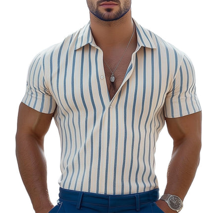 Men's Polo T-Shirt | Summer Casual | Vertical Stripe | Classic Polo Neck | Short Sleeve | Breathable Cotton Blend | Lightweight Fabric | Machine Washable | Sizes S-3XL | Stylish Fit for Casual Outings