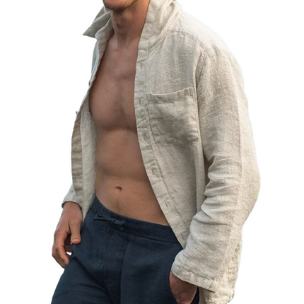 Men's Waffle Knit Hooded Long Sleeve Shirt | Solid Color Casual Top | Relaxed Fit | Soft & Warm Fabric | Versatile Everyday Wear | Sporty Hood | Ribbed Cuffs | Ideal for Layering | Comfortable Fashion
