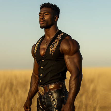 Men's Cowboy Embroidered V-Neck Slim Fit Sleeveless Shirt | Western Vintage Style | Cotton Comfort | Single Breasted | Classic Cowboy Aesthetic | Summer Casual Wear | Men's Fashion | Multiple Sizes Available