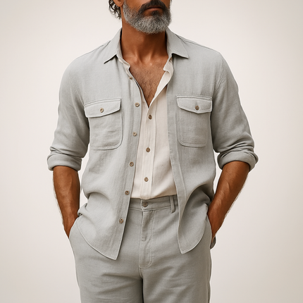 Men's Linen Shirt | Breathable Casual Long Sleeve | Lapel Collar | Chest Pocket Design | Loose Fit | Lightweight Fabric | Versatile Style for Warm Days | Easy Care | Multiple Colors & Sizes Available