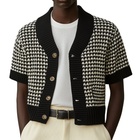 Men's Short Sleeve Cardigan | Contrast Houndstooth Jacquard Knit | Single Breasted | Casual Layering | Premium Fabric | Stylish & Comfortable | Versatile Smart Casual Outerwear