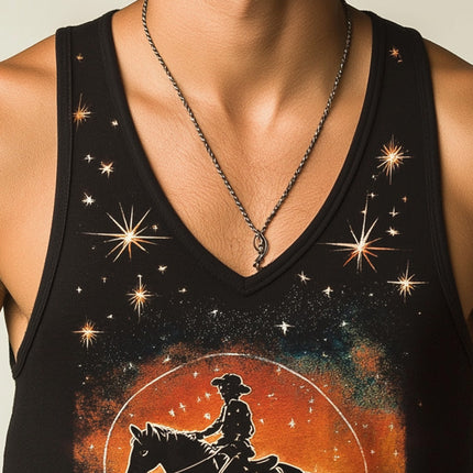 Men's Western Cowboy Style Tank Top | Summer Fashion | Printed Design | Sleeveless | Breathable Material Blend | Unique Trendy Look | Versatile Casual Wear | Perfect with Jeans or Shorts