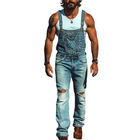 Men's Retro Cowboy Overalls | Washed Denim | Leopard Print | Distressed Knee Holes | Spring & Summer Fashion | Unique Western Style | Trendy Streetwear | Durable & Breathable