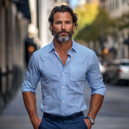 Men's Shirt | Casual Breathable Cotton | Plaid Lapel | Patch Pocket | Slim Fit | Long Sleeve | Stylish Everyday Wear
