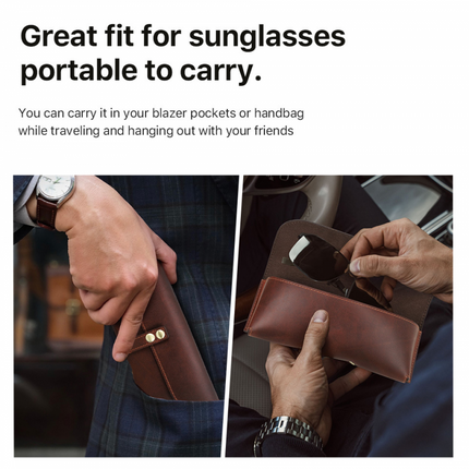 Men's Glasses Case | Portable Travel Eyewear Storage | Top Layer Cowhide | Compact & Durable Design | Secure Closure | Scratch & Dust Protection | Versatile for Sunglasses & Prescription Glasses | Ideal Commuting Companion