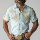 Men's Embroidered Short Sleeve Western Shirt | Summer Cowboy Style | Breathable Fabric | Classic Fit | Button-Down | Casual Men's Top