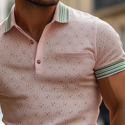 Men's Striped Polo Shirt | Lapel Collar | Short Sleeve | Casual Fashion | Breathable Fabric | Regular Fit | Versatile Styling | Comfortable Everyday Wear | Ideal for Social Outings | Multiple Sizes Available