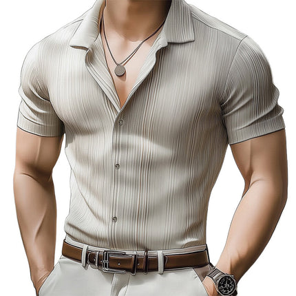 Men's Summer Short Sleeve Shirt | Striped Business Casual Dress Shirt | Lightweight Breathable Fabric | Classic Collar | Versatile Semi-Formal Wear | Sizes S to 3XL | Machine Washable