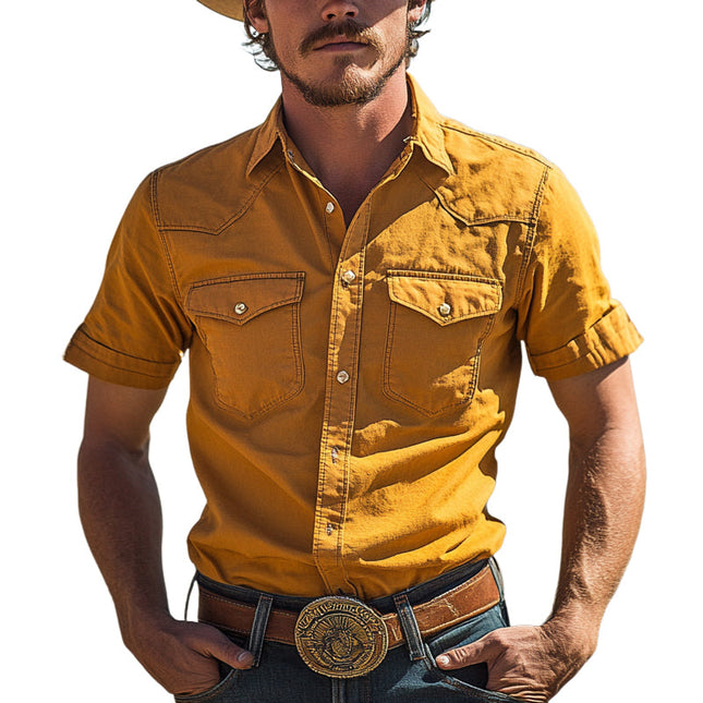 Men's Western Cowboy Shirt | Multi-Pocket | Short Sleeve | Durable Material | Casual Fashion | Classic Rancher Style | Breathable Fabric | Ideal for Outdoor Activities | Stylish Comfort