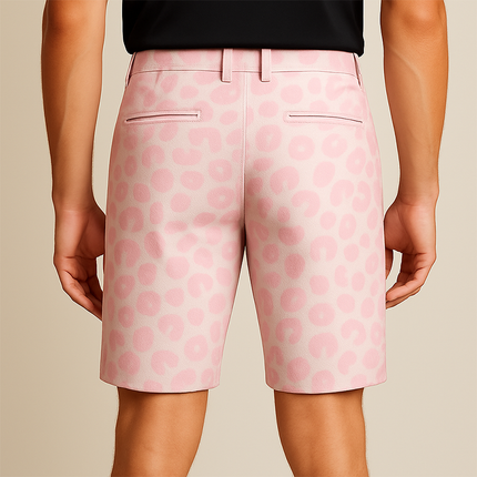 Men's Shorts | Casual Pink Denim | Leopard Print | High Quality Cotton Blend | Spring Summer Fashion | Retro Western Cowboy Style | Breathable Comfortable Fit | Urban Trendy Streetwear | Functional Pockets