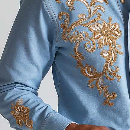 Men's Western Style Embroidered Long Sleeve Dress Shirt | Summer Blended Fabric | Lightweight & Breathable | Versatile Casual & Formal Wear | MTA2855D7P