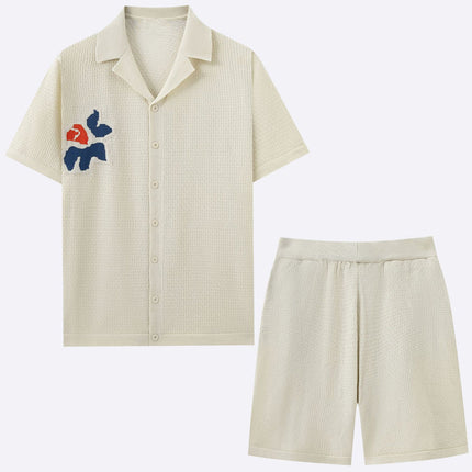 Men's Fashion Two Piece Set | Casual Knitted Jacquard | Short Sleeve Top & Shorts | Comfortable & Stylish Outfit | Trendy Pattern | Versatile & Breathable | Relaxed Fit | Multiple Colors Available | Activewear