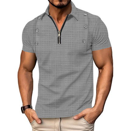 Men's Short Sleeve Textured Polo Shirt | Solid Color | Lapel Collar | Casual & Semi-Formal Style | Breathable & Lightweight Fabric | Versatile Fashion Top