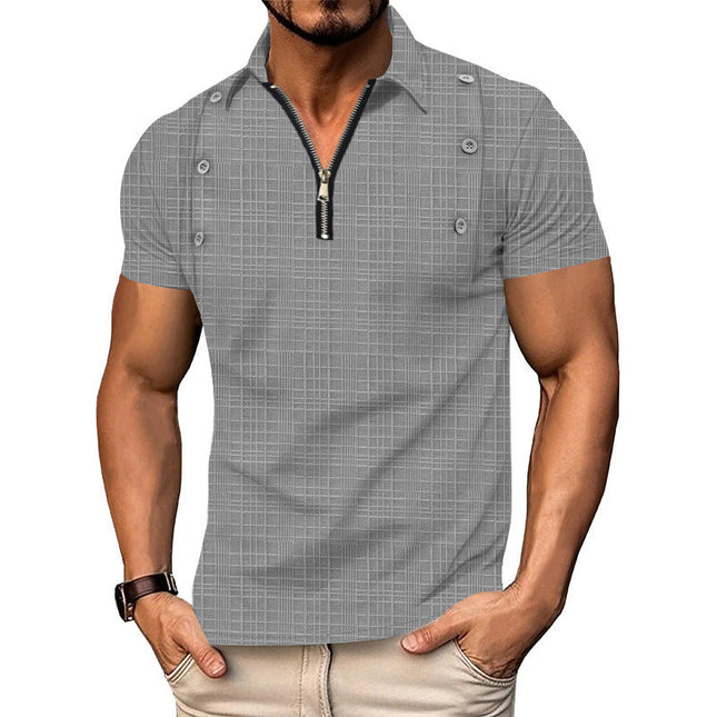Men's Short Sleeve Textured Polo Shirt | Solid Color | Lapel Collar | Casual & Semi-Formal Style | Breathable & Lightweight Fabric | Versatile Fashion Top
