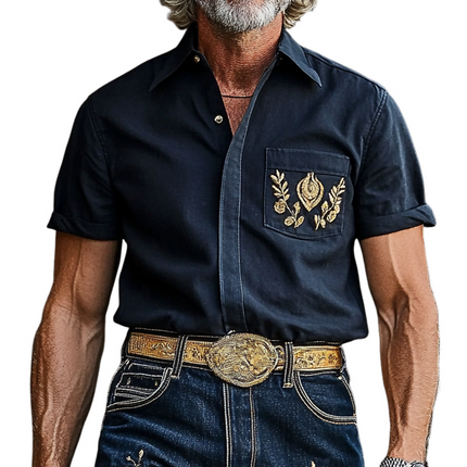 Men's Retro Embroidered Lapel Short Sleeve Shirt | Vintage Style | Breathable Fabric | Casual & Festival Wear | Button-Up | Notched Collar | Relaxed Fit | Unique Embroidery | Versatile Fashion | Comfortable Shirt