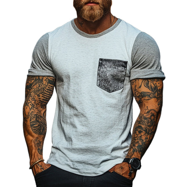 Men's Summer T-Shirt | Splicing Design | Printed Patterns | Short Sleeve | Round Neck | Breathable Fabric | Relaxed Fit | Vibrant Style | Casual Wear | Versatile | Summer Clothing | MTA0837E0X