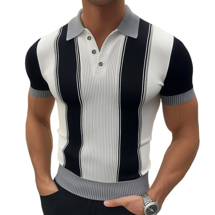 Men's Business Casual Polo Shirt | Black and White Knit | Short Sleeve | Comfortable Fit | Cotton-Polyester Blend | Tailored Professional Look | Versatile Office and Casual Wear | Sizes S to 3XL
