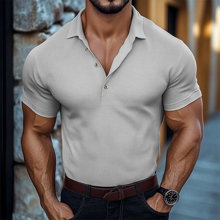 Men's Solid Color Textured Polo Neck T-Shirt | Summer Fashion | Short Sleeve Casual Tee | Soft Breathable Fabric | Sizes S-3XL | Stylish Button Placket | Classic Yet Contemporary | Versatile Wear