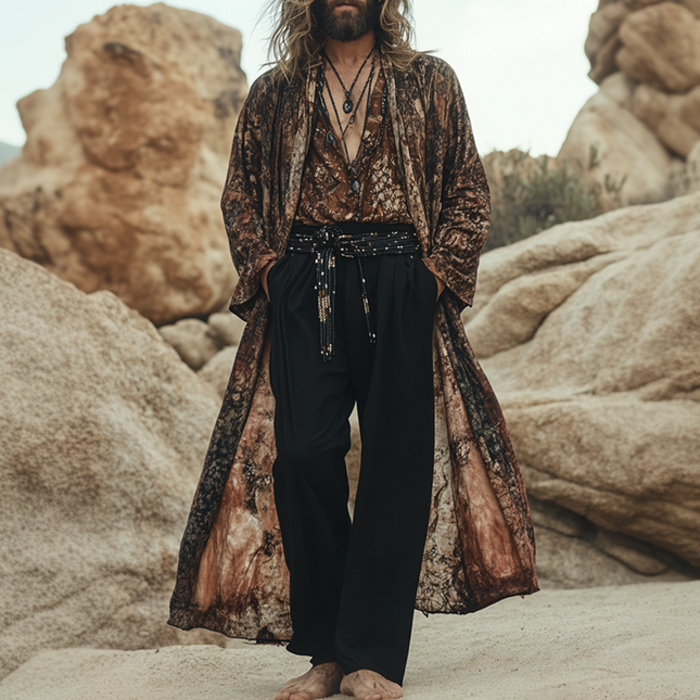 Men's Vintage Graphic Long Sleeve Cardigan | Retro Loose Fit Outerwear | Soft Breathable Fabric | Eye-Catching Design | Perfect for Layering | Casual Fashionable Style | Open Front | Versatile Sizes