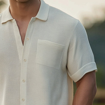 Men's Solid Color Short Sleeve Textured Shirt | Classic Collar | Breathable Cotton Blend | Casual & Semi-Formal Wear | Versatile Wardrobe Essential | Multiple Colors & Sizes Available | Easy Care