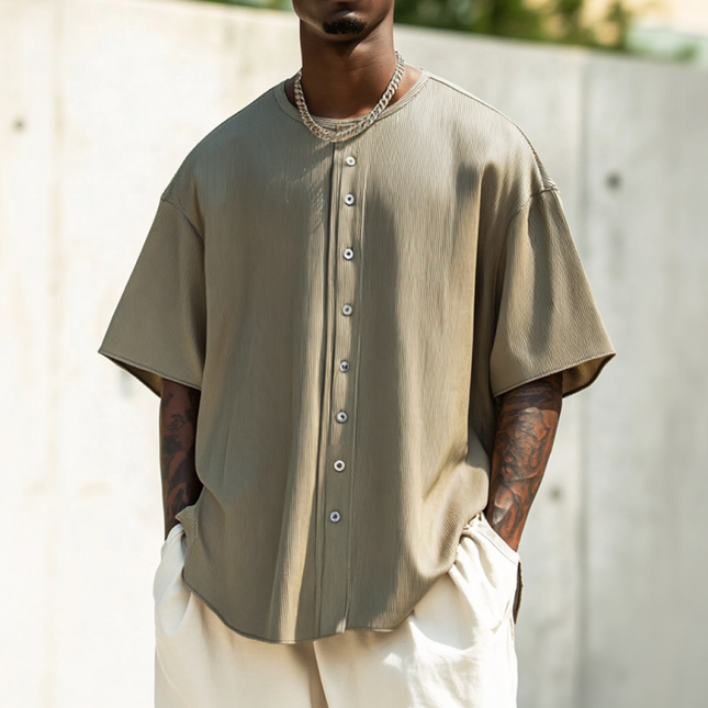 Men's Button Decorated T-Shirt | Round Neck | Short Sleeve | Loose Fit | Casual Streetwear | Soft Breathable Fabric | Fashion-Forward Design | Versatile Layering | Comfort and Style | Summer Outfits