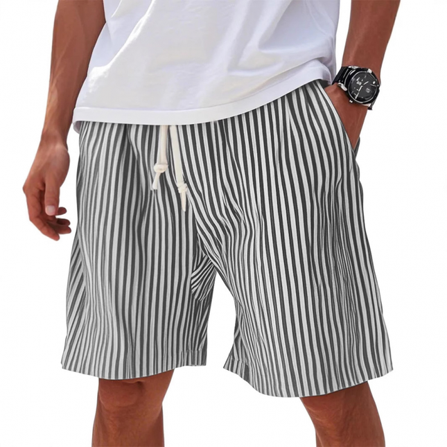 Men's Casual Shorts | Cotton Blend | Striped Elastic Waist | Loose Fit | Vacation Ready | Breathable Fabric | Adjustable Drawstring | Versatile Beachwear | Sizes & Colors Available