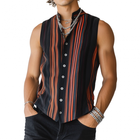 Men's Sleeveless Shirt | Casual Contrast Stripe Print | Stand Collar | Slim Fit | Breathable Lightweight Fabric | Summer Fashion Top