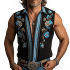 Men's Western Style Summer Vest | Printed Embroidered Design | Breathable Fabric | Casual Essential | Versatile Fashion Piece | Comfortable & Lightweight | Ideal for Summer Events
