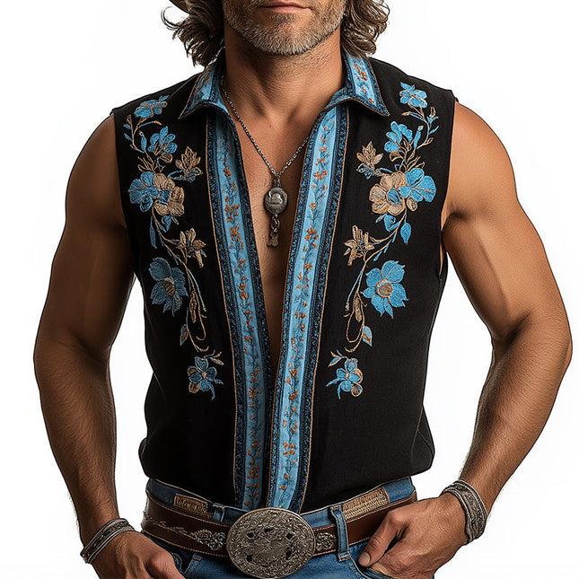 Men's Western Style Summer Vest | Printed Embroidered Design | Breathable Fabric | Casual Essential | Versatile Fashion Piece | Comfortable & Lightweight | Ideal for Summer Events