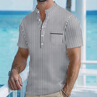 Men's Contrast Striped Shirt | Stand Collar | Short Sleeve | Versatile Style | Casual to Formal Wear