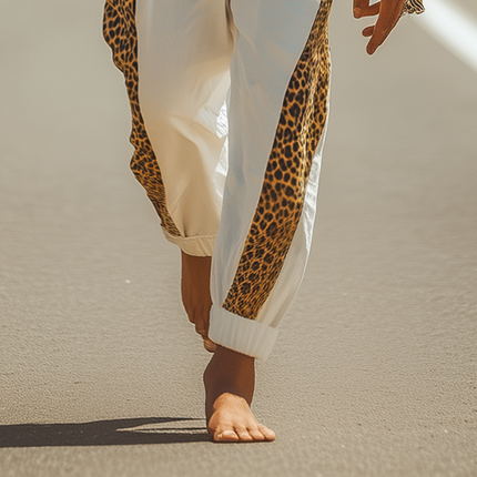 Men's Cotton Blend Leopard Print Pants | Elastic Waist | Spring Summer Fashion | Casual Relaxed Fit