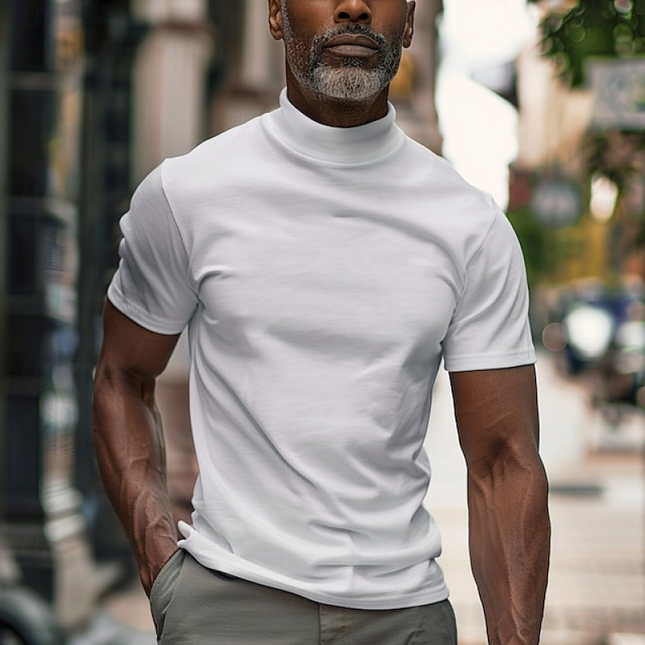 Men's High Collar Short Sleeve T-Shirt | Solid Color | Soft Breathable Fabric | Modern Sporty Design | Versatile for Casual Wear | Comfortable Regular Fit | Multiple Sizes Available