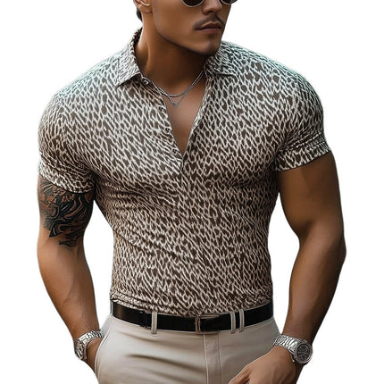 Men's Retro Print Slim Fit Polo Neck T-Shirt | Short Sleeve Summer Top | Vintage Style | Breathable Lightweight Fabric | Fashionable Casual Wear | Sizes S to 3XL | Perfect for Gatherings & Outings