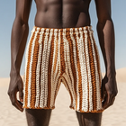 Men's Contrast Color Striped Shorts | Knitted Elastic Waist | Casual Summer Style | Breathable Fabric | Versatile with Pockets | Comfortable Fit | Modern Design | Ideal for Beach & Outdoor Activities