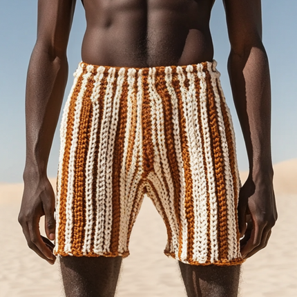 Men's Contrast Color Striped Shorts | Knitted Elastic Waist | Casual Summer Style | Breathable Fabric | Versatile with Pockets | Comfortable Fit | Modern Design | Ideal for Beach & Outdoor Activities