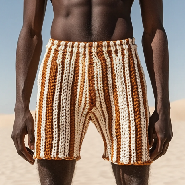 Men's Contrast Color Striped Shorts | Knitted Elastic Waist | Casual Summer Style | Breathable Fabric | Versatile with Pockets | Comfortable Fit | Modern Design | Ideal for Beach & Outdoor Activities