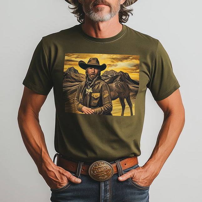 Men's Western Cowboy Style T-Shirt | Cotton Blend | Short Sleeve | Summer Casual Shirt | Unique Printed Design | Comfortable Regular Fit | Breathable Fabric | Retro Casual Wear