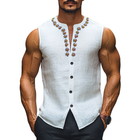 Men's Slim Fit Sleeveless Shirt | Daisy Embroidery | Breathable Linen | Round Neck | Casual Summer Top | Lightweight & Comfortable | Ideal for Outdoor & Beach Wear | Stylish Floral Fashion | Easy Care