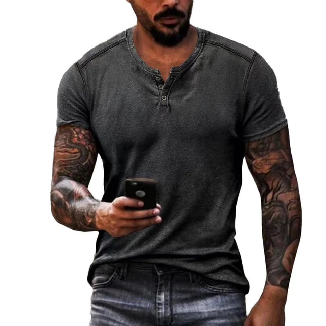Men's Soft Polyester Henley T-Shirt | Solid Color | Short Sleeve | Casual Regular Fit | Classic Buttoned Placket | Machine Washable | Comfortable & Durable | Versatile for Casual Occasions