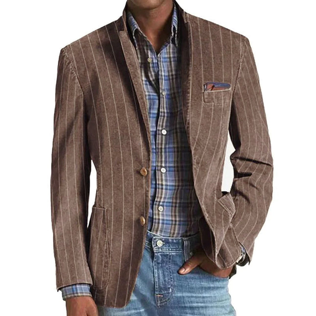 Men's Blazer | Vintage Style | Striped Pattern | Notched Lapel | Single-Breasted Two-Button | High-Quality Fabric | Regular Fit | Versatile for Casual & Semi-Formal | Tailored Look with Functionality