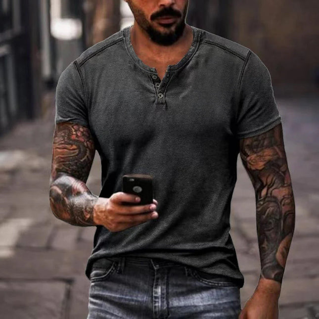 Men's Soft Polyester Henley T-Shirt | Solid Color | Short Sleeve | Casual Regular Fit | Classic Buttoned Placket | Machine Washable | Comfortable & Durable | Versatile for Casual Occasions