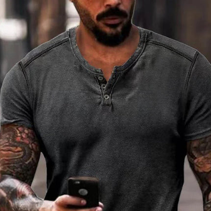 Men's Soft Polyester Henley T-Shirt | Solid Color | Short Sleeve | Casual Regular Fit | Classic Buttoned Placket | Machine Washable | Comfortable & Durable | Versatile for Casual Occasions