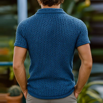 Men's Vintage Style Knitted Polo Shirt | Short Sleeved | Solid Color | Pocket Detail | Casual Classic | Soft Breathable Fabric | Sizes S-3XL | Ideal for Weekend Gatherings | Spring Summer Wardrobe Essential