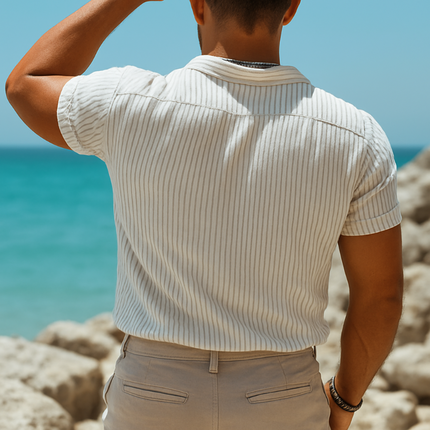 Men's Retro Casual Shirt | Striped Print | Lapel Short Sleeve | Cotton Blend | Breathable Comfortable Fabric | Versatile for Casual & Semi-Formal | Fashion-forward Design | Available in S-3XL Sizes