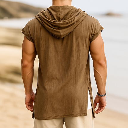 Men's Linen Hooded Shirt | Retro Casual Short Sleeve | Comfort Fit | Vintage Style | Summer Wardrobe Essential | Breathable Lightweight Material | Available in Sizes S to 3XL | Ideal for Casual Outings